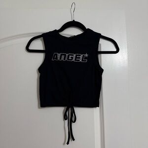 SOLD Urban Outfitters Black Rhinestone Angel Crop Top with front tie